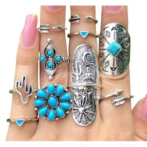 9 pcs Women's Rings, Boho Rings, Knuckle Ring, Ring Pack, Silver Ring Set, Stack