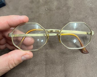 LIBERTY USA Eyeglasses Frames 12K GF Gold Fill Hexagon Vintage 5 1/2