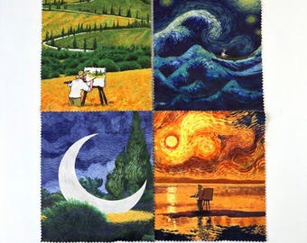 Juego de 4 paños de microfibra para limpieza con diseño de La noche estrellada de Van Gogh.