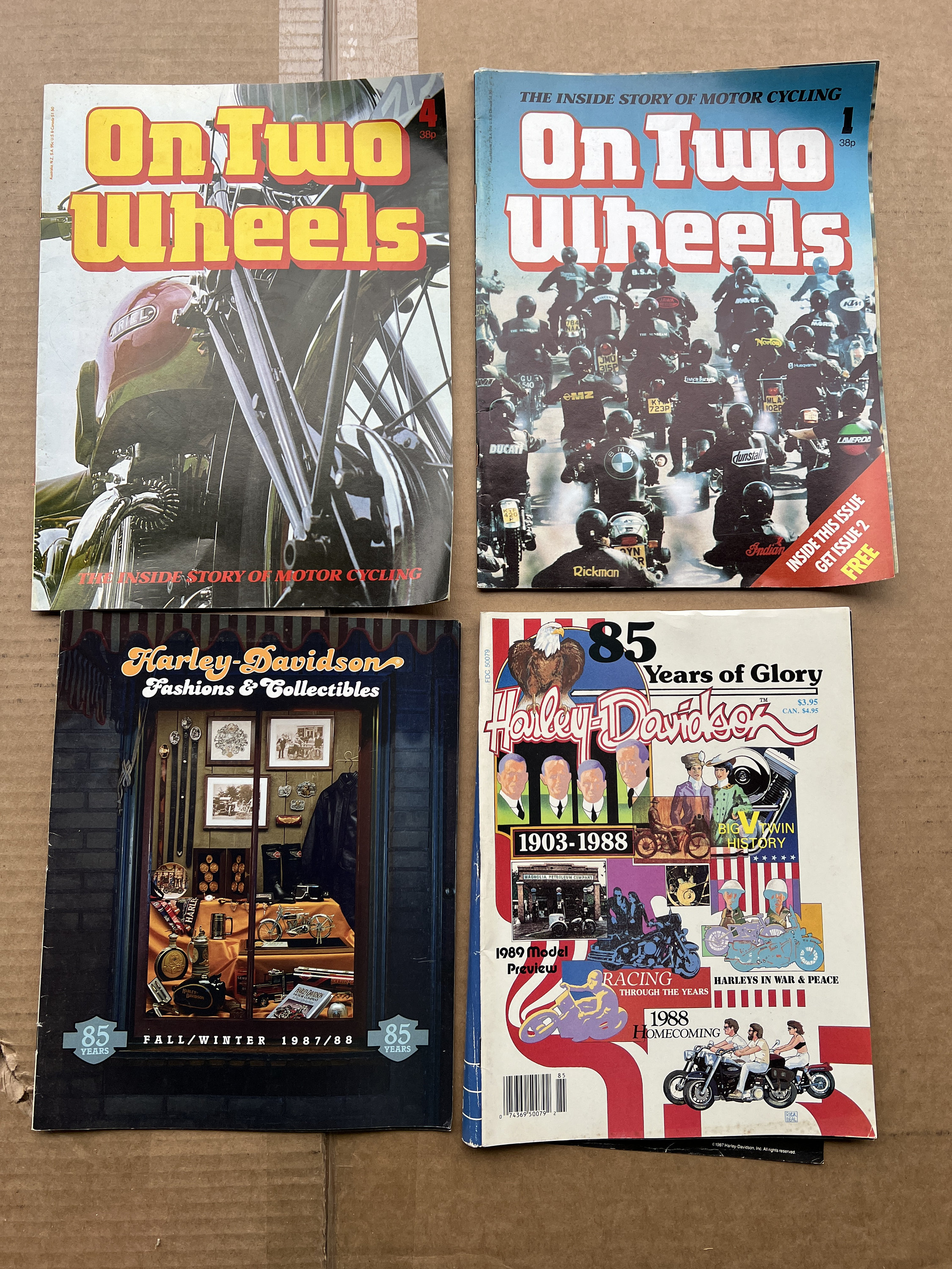 Lot of 4 On Two Wheels Orbis, 1987/88 Harley Davidson 85 Years Of Glory Magazine