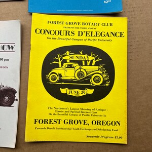 Lot de 6 VTG Concours d'élégance, programme du salon de l'automobile souvenir Forest Grove Oregon image 4