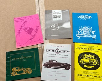 Lot de 6 VTG Concours d'élégance, programme du salon de l'automobile souvenir Forest Grove Oregon