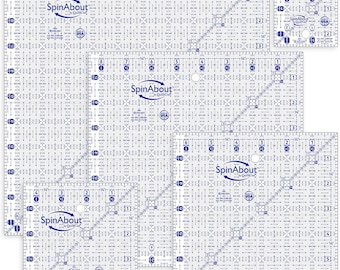 SpinAbout by QuiltCut Non-Slip Quilting Ruler – 5 Piece Square Up Set, 2 1/2, 4 1/2, 6 1/2, 8 1/2, and 10 1/2
