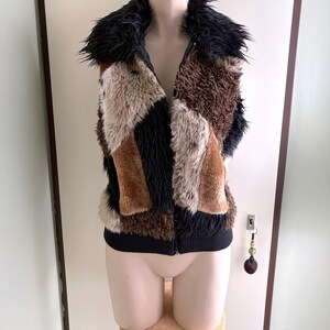 Vintage XX Mexx teddybont vest maat S 36, warme winterjas, gilet met patchwork, hippiepatroon, Goa retro boho
