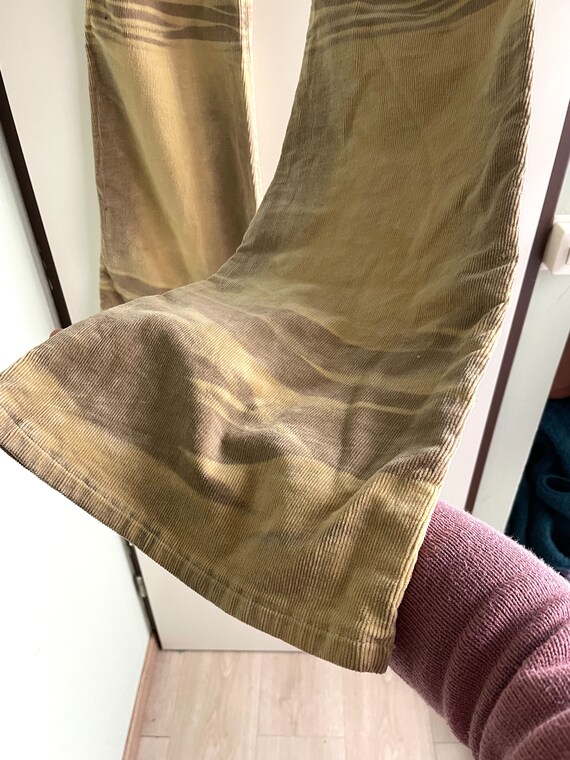 Vintage corduroy flared beige tie dye pants M 38 … - image 9