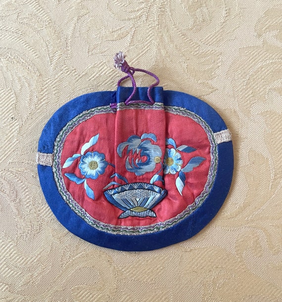 Vintage antique chinese silk mini wallet purse emb