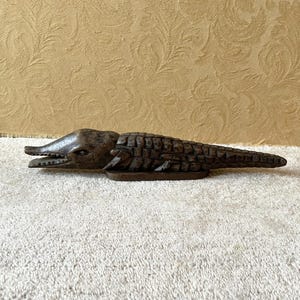 Vintage Hand Carved African Wooden Crocodile primitive folk art bohemian africa alligator handcarved figure animal tribal native