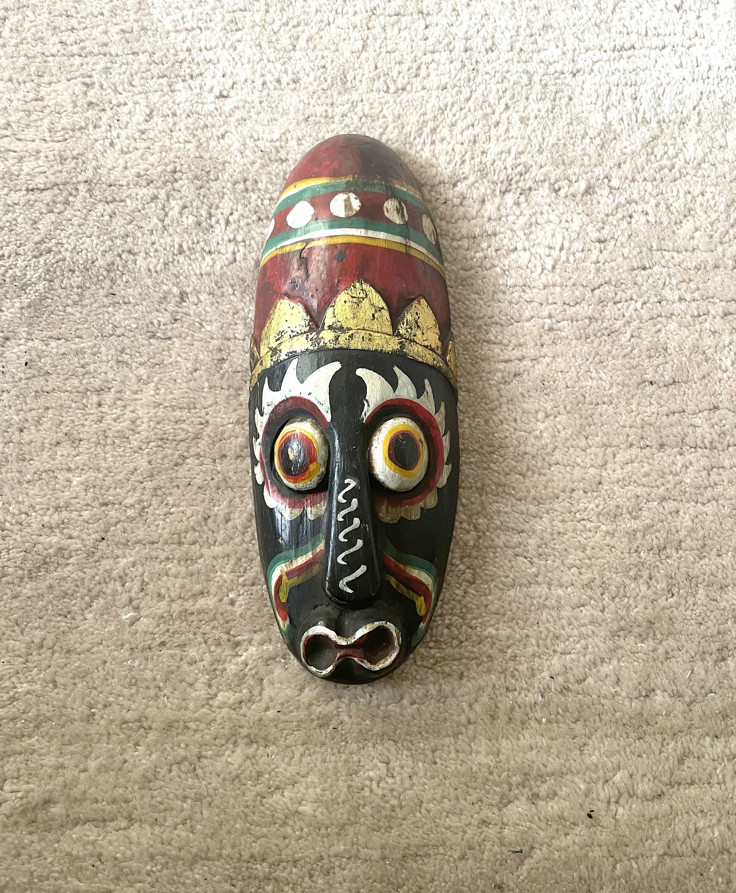 Vintage handpainted wooden mask oriental asian native design retro wall hanging decor masque Tiki Jungle Africa African Tribal Stylized