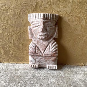 Vintage marble aztec peruvian figure sculpture figure mexican bohemian hippie retro folk art native tribal tiki maya onyx quartz warrior