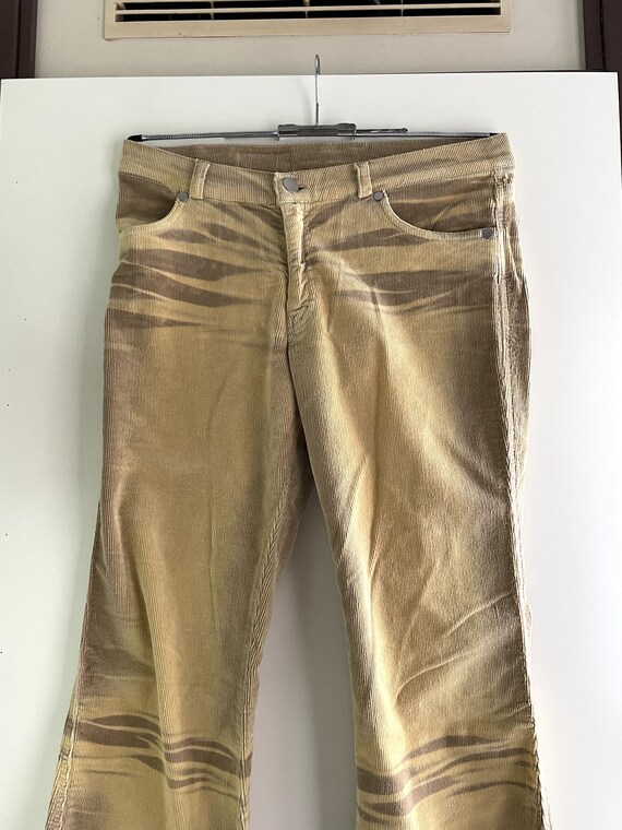 Vintage corduroy flared beige tie dye pants M 38 … - image 3