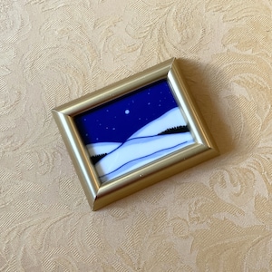 Vintage Porcelain Art Tile Signed by Anne Marie Odegaard Porsgrund of Norway Snowy landscape retro design wall decor wallplate