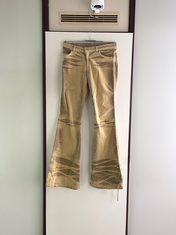 Vintage corduroy flared beige tie dye pants M 38 … - image 1