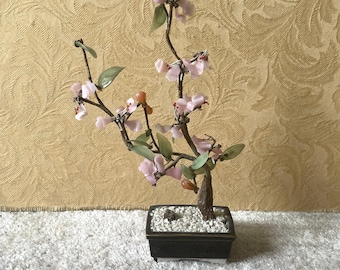 Vintage jade bloem plant ingemaakte figuur Japans Chinees Oosters Aziatische volkskunst boho miniatuur kunstmatige magnolia celadon bonsai