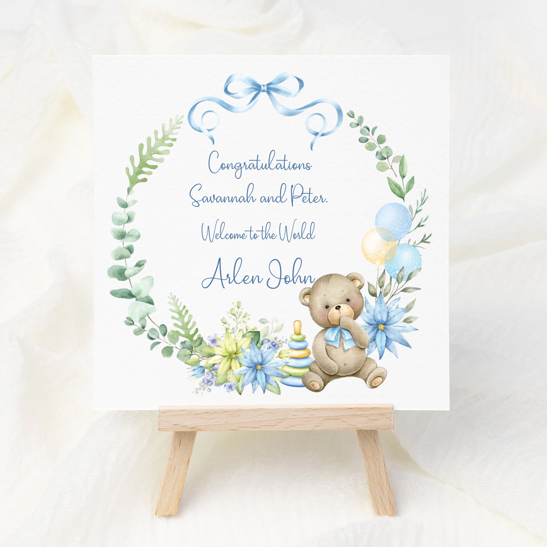Cult Kitty - Baby Boy Bear - New Baby Congratulations Card - Congrats Card For Couple - Friend New Baby Boy Card - Congratulations Card To New Parents - Arrival Card
