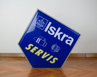 Vintage Original Neon Iskra Sign | Mid-century Modern Yugoslavian Advertising Wall Plaque | Antique Lighting Service Signs | Wall Decoration