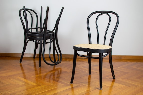 Mid century Modern Wooden Cafe Bistro Chair Set of 4 Thonet Style Dining Chairs Thonet N. 14 Stools Stol Kamnik Bentwood and Rattan Etsy