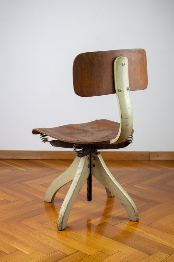 Sedie girevoli in legno vintage / Sedia da ufficio moderna della