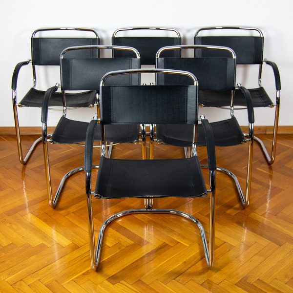 80’s Cantilever Chair | Vintage Desk Chairs | Office Chrome Stools | Mid-century Modern Mart Stam Style Armchair | Retro Leather Stool