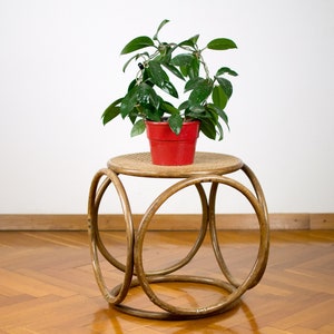 Mid-century Modern Ottoman | Vintage Thonet Bentwood Side Chair Table | 60&#39;s Yugoslavian Nightstand or Bedside Table | Retro Footstool