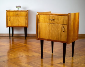 Pair of Vintage Nightstands | Retro Modern Nightstands | Mid-century Bedside Table | 60's Polished Furniture | Yugoslavian Console Tables