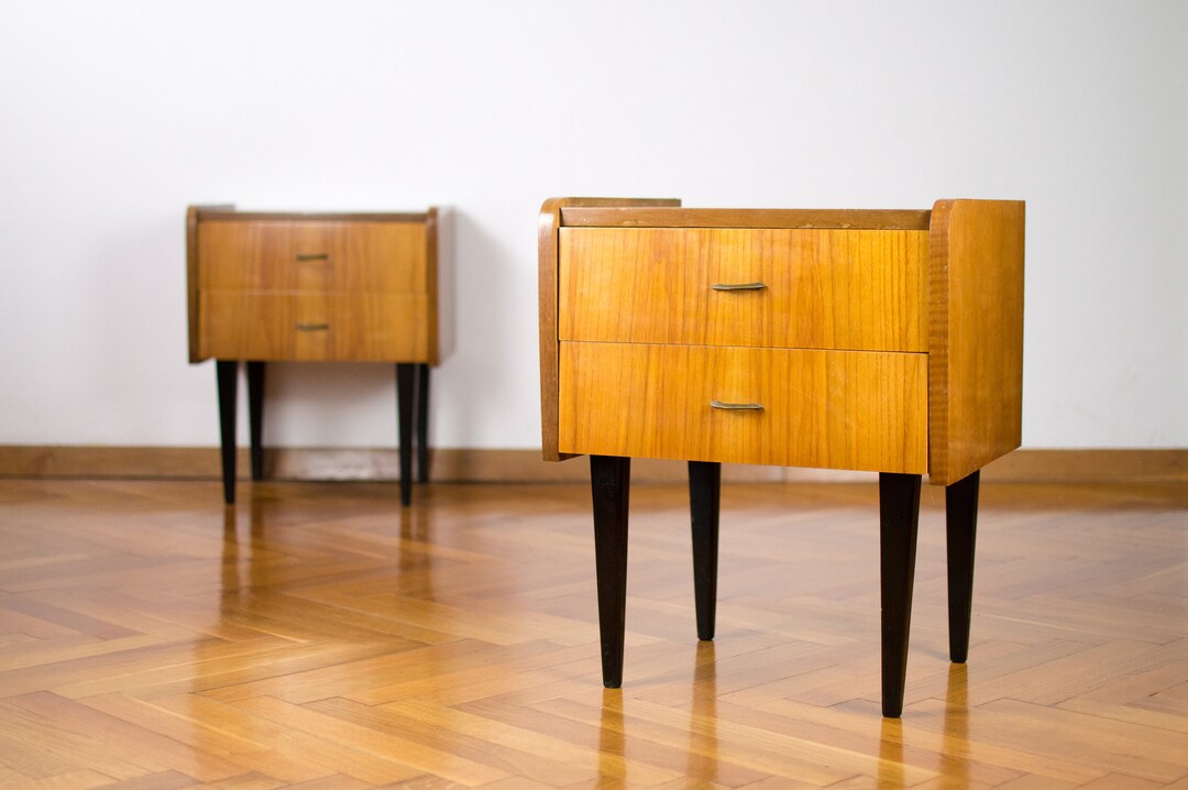 Pair of Nightstands Retro Modern Nightstand Midcentury Polished