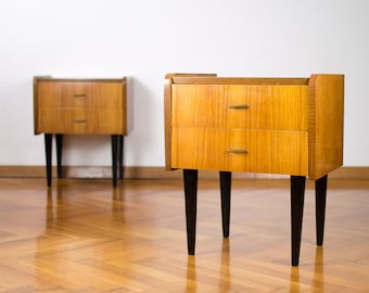 Pair of Nightstands | Retro Modern Nightstand | Mid-century Polished Bedside Table | 60's Furniture | Vintage Yugoslavian Console Tables