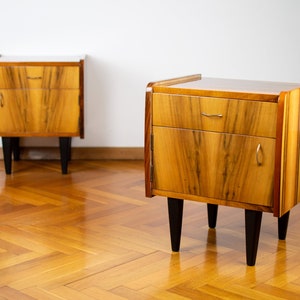 Pair of Nightstands | Retro Modern Nightstand | Mid-century Polished Bedside Table | 60&#39;s Furniture | Vintage Yugoslavian Console Tables