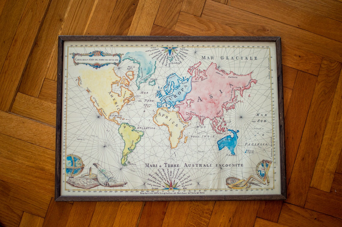 Vintage World Map Mid-century Wall Poster 60's Wall - Etsy