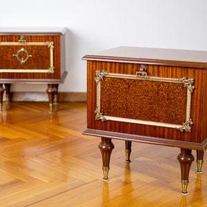 Pair of Nightstands | Retro Modern Nightstands | Mid-century Polished Bedside Table | 70&#39;s Polished Furniture | Yugoslavian Console Tables