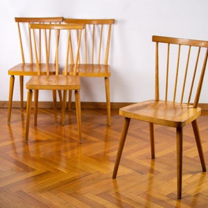 Sef of 4 Mid-century Austro Dining Chairs | Vintage Mix and Match Wooden Kitchen Chair | 50&#39;s Antique Modern Design