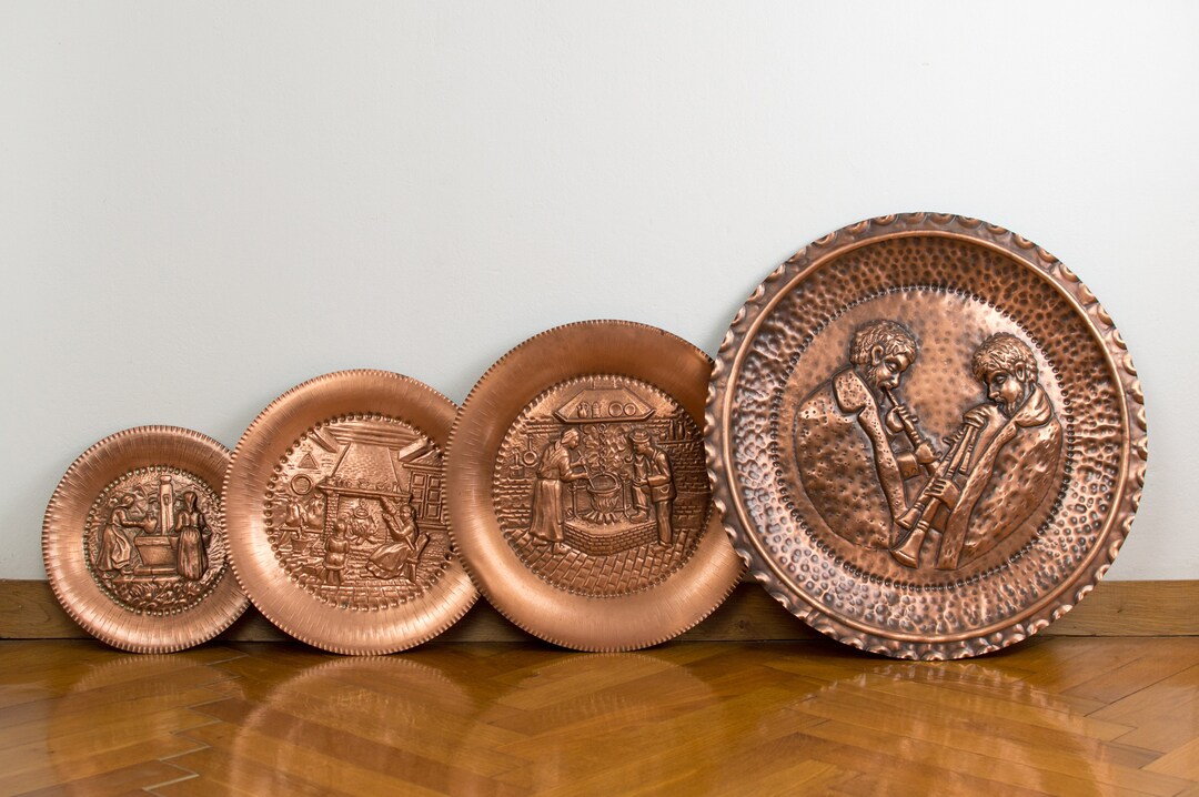 Set of 4 Decorative Copper Plates Vintage Copper Wall Plate Etsy