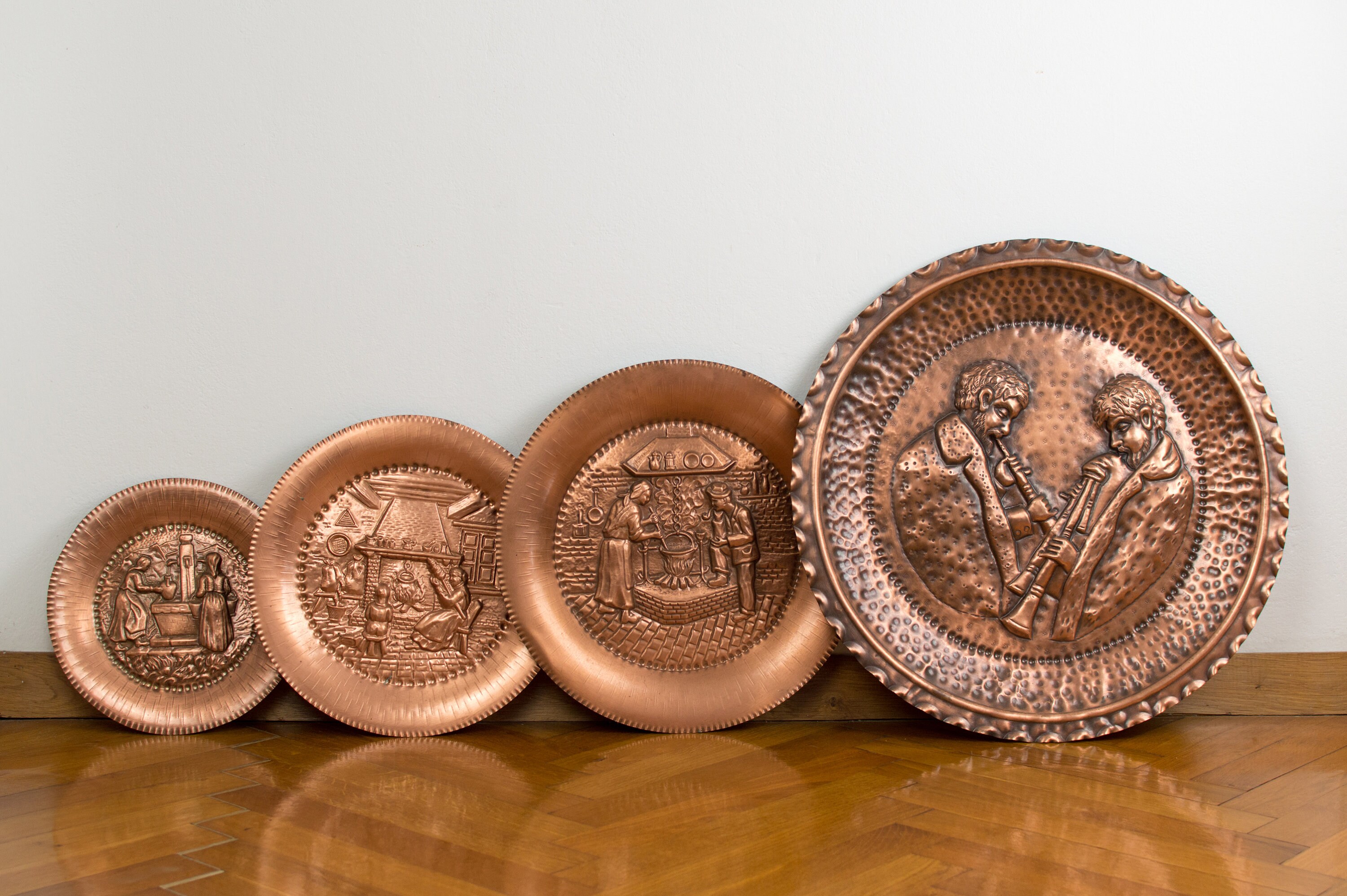 Set of 4 Decorative Copper Plates Vintage Copper Wall Plate Etsy