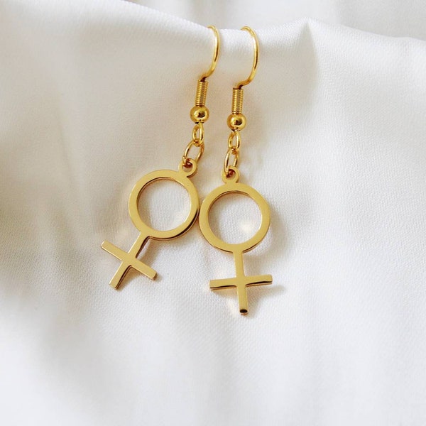 Boucles d’oreilles symbole Vénus | Boucles d’oreilles symbole femme féministe | Bijoux féministes | Symbole de genre de fierté de femme | LGBTQIA+