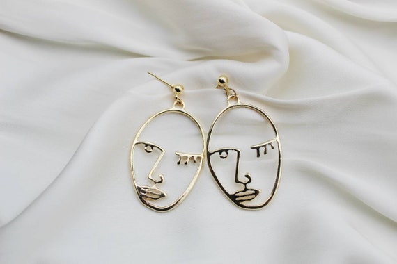 Face Outline Picasso Sterling Silver Stud Earrings Face Outline Picasso Sterling Silver Stud Earrings