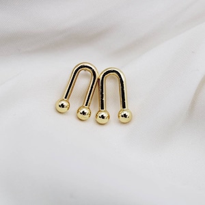Artsy Rainbow Gold Statement Earrings | Minimalist Urban Boho Trend Purist Earrings | Small stud geometrical earrings