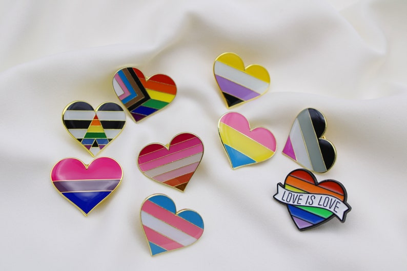 LGBTQIA Flag Pin Transgender Pin Feminism Ally Pin Progress Flag Pin Lesbian Email Pin Pride Flag Gay Pin Queer Ally Heart image 1