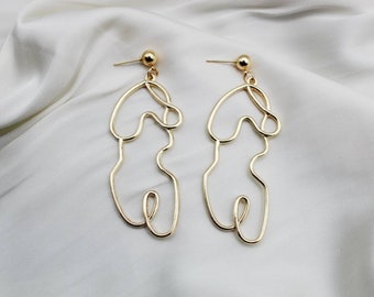 Artsy Earrings | Female Abstract Jewelry | Bodysuit | Earrings |Statement | Minimalist | Urban | Bohemian | Gold | Feminine | Filigree | Unique