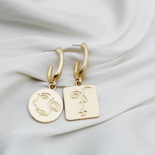 Artsy Face Gold Statement Ohrringe | Blogger Minimalistisch | Urban Trend | Puristisch Ohrringe Geschenk