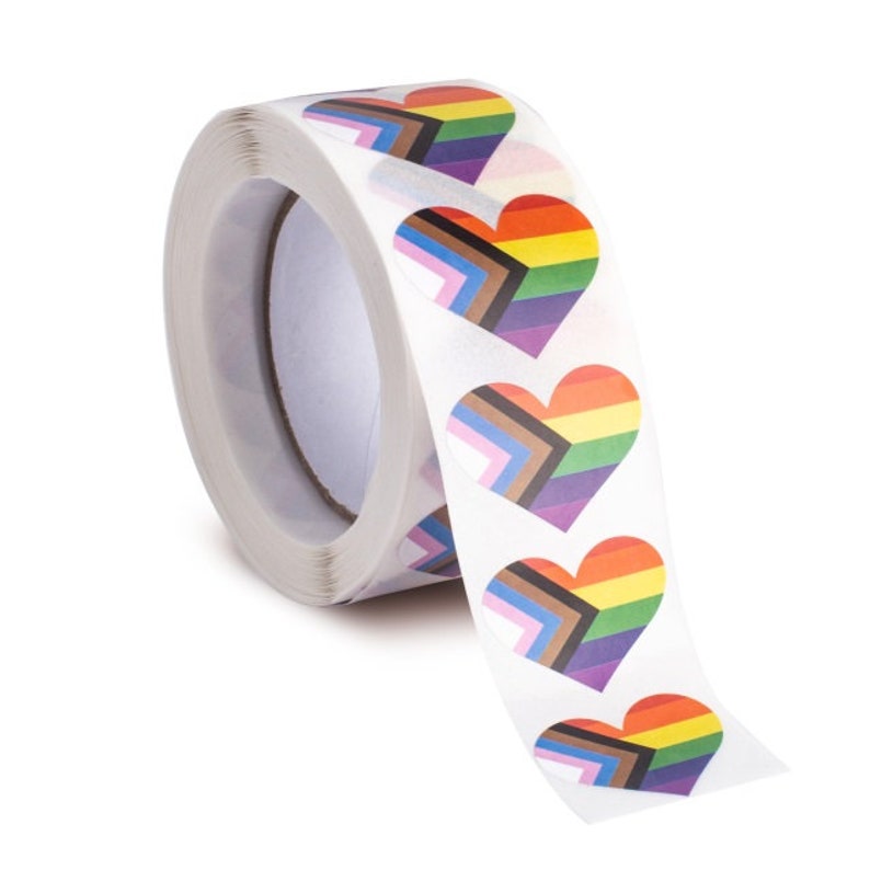 500 Progress Pride Flag Heart Sticker Roll Labels | Pride Queer LGBTQ+ ...