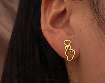 Korean Love Earring | K-Pop Earring - Human Heart Earring | Korean Heart Earrings | Gift for K-Pop Fans | Finger heart earrings | BTS