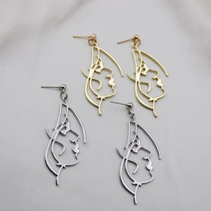 Face Earrings | Silhouette Abstract Style Gold | Portrait Earrings | Matisse Picasso style earrings | Minimalist|