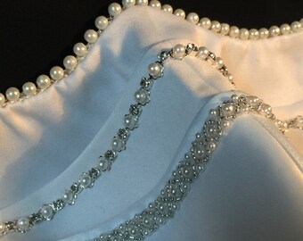 Elegant Wedding Bride Face Mask tapered style with adjustable ear loops - pearl or pearl & rhinestone trim
