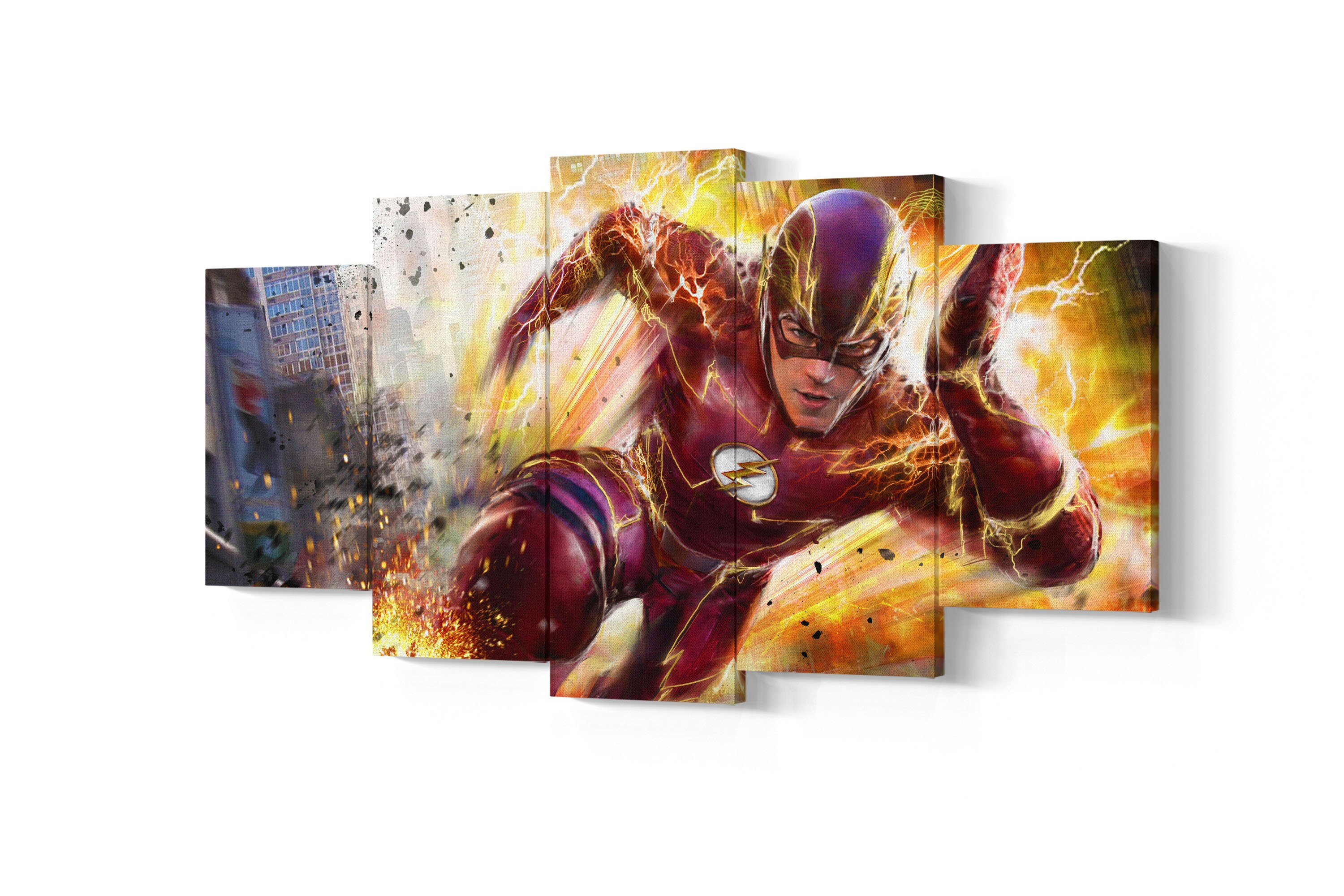 The Flash 5 Piece Canvas Art The Flash 5 Panel Wall Art Etsy