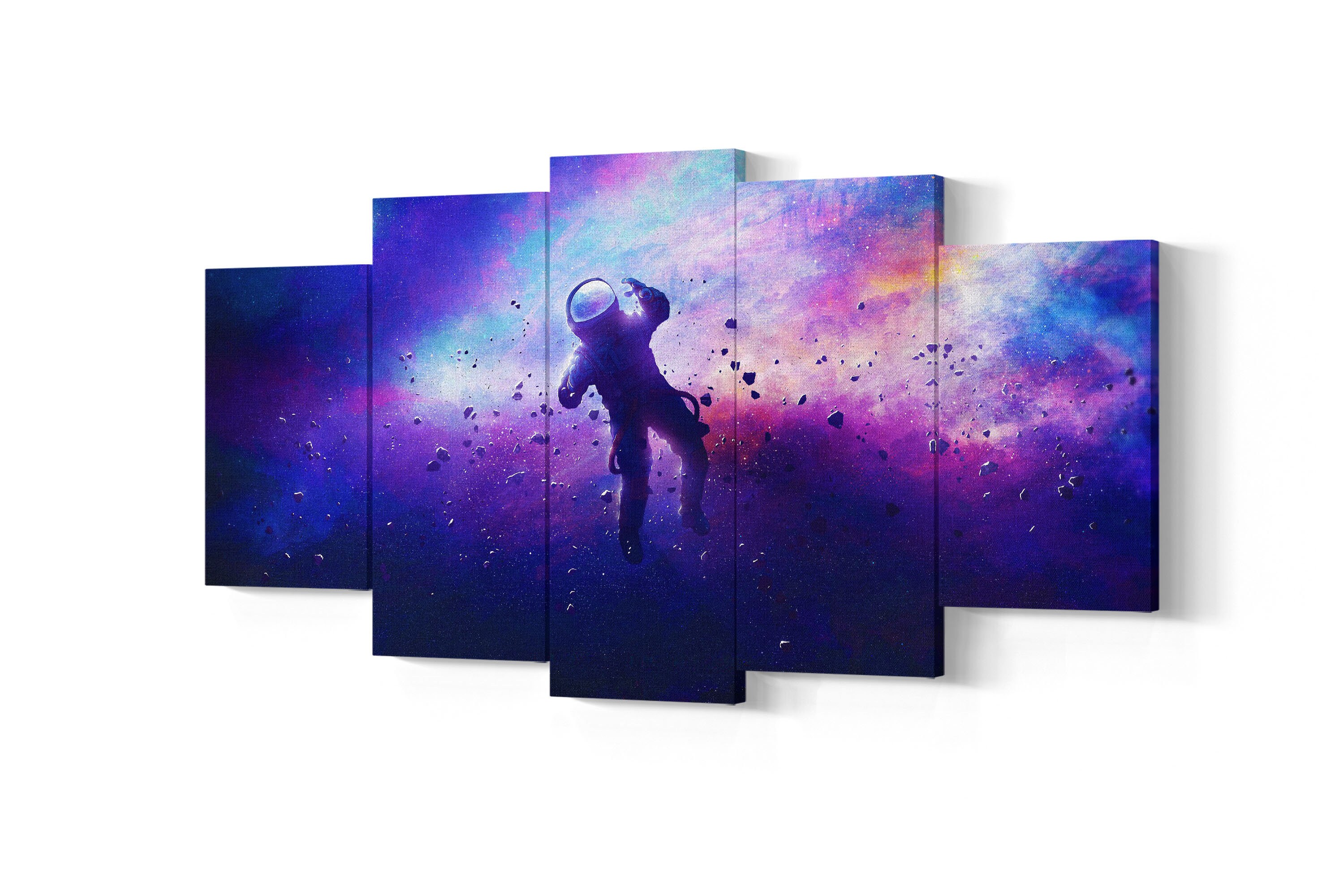 Astronaut In Space 5 Piece Canvas Art Astronaut 5 Panel Wall Etsy