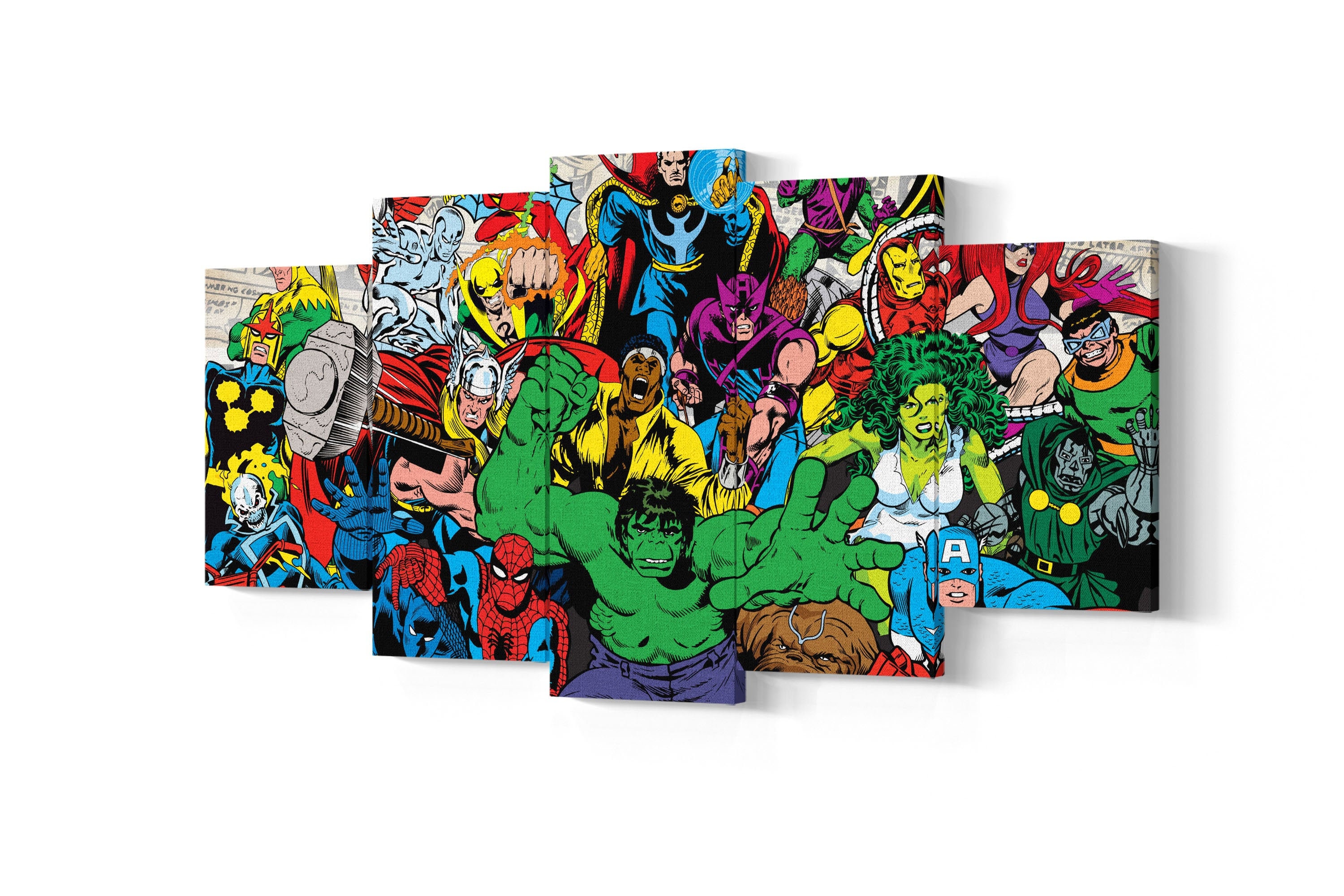Marvel Comics Characters 5 Piece Canvas Art Avengers Comic 5 Etsy