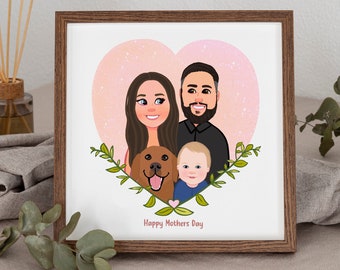 Custom Portrait Painting, Family Portrait Illustration with Pets, Custom Family Drawing, Mothers Day Gift, Gift for Mom, Gift from Daughter