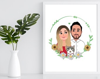 Digital Couple Portrait From Photo, Printable Illustration for Couples, Drawing from Photo, Loved one Portrait, Gift for Boyfriend