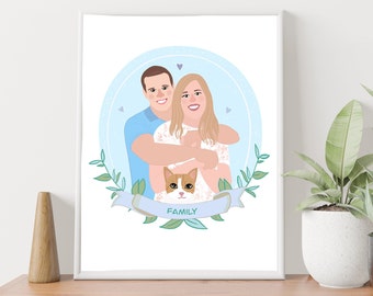 Custom Family Portrait, Custom Family Drawing, Fathers Day Gift, Couple Portrait, Gift For Dad, Sketches From Photo, Personalized Gifts
