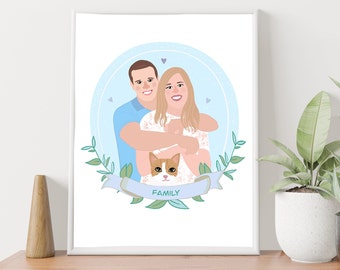 Art personnalisé pour couples - Illustrations personnalisées - Cadeau romantique pour couples, cadeau de fête des mères