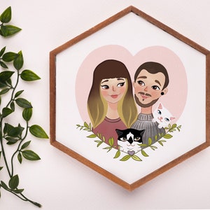 Custom Family Portrait with Pets - Family Portrait Illustration - Custom Family Drawing from Photo - Mothers Day Gift, Gift for Mom